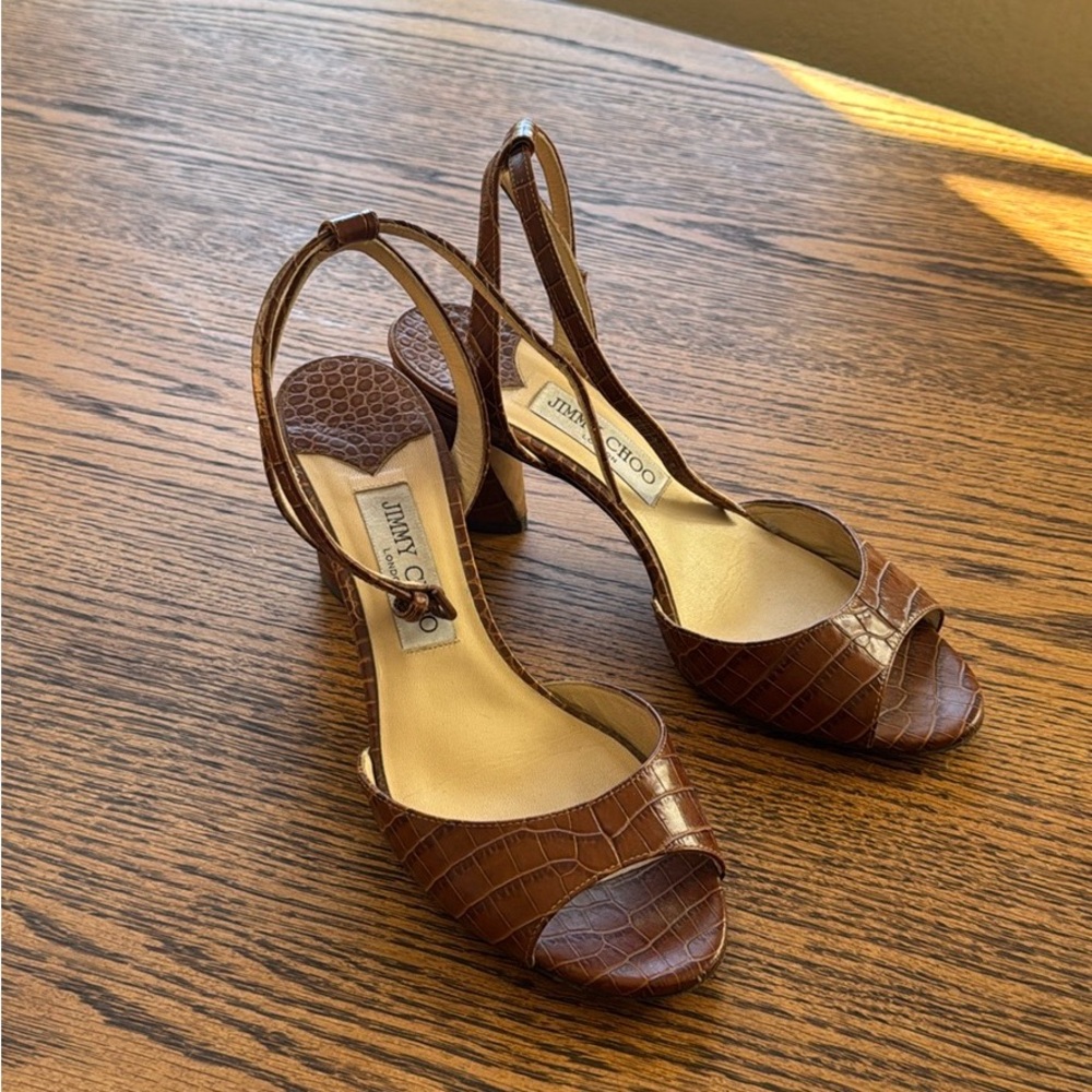 Jimmy Choo Croc-Embossed Brown Heels